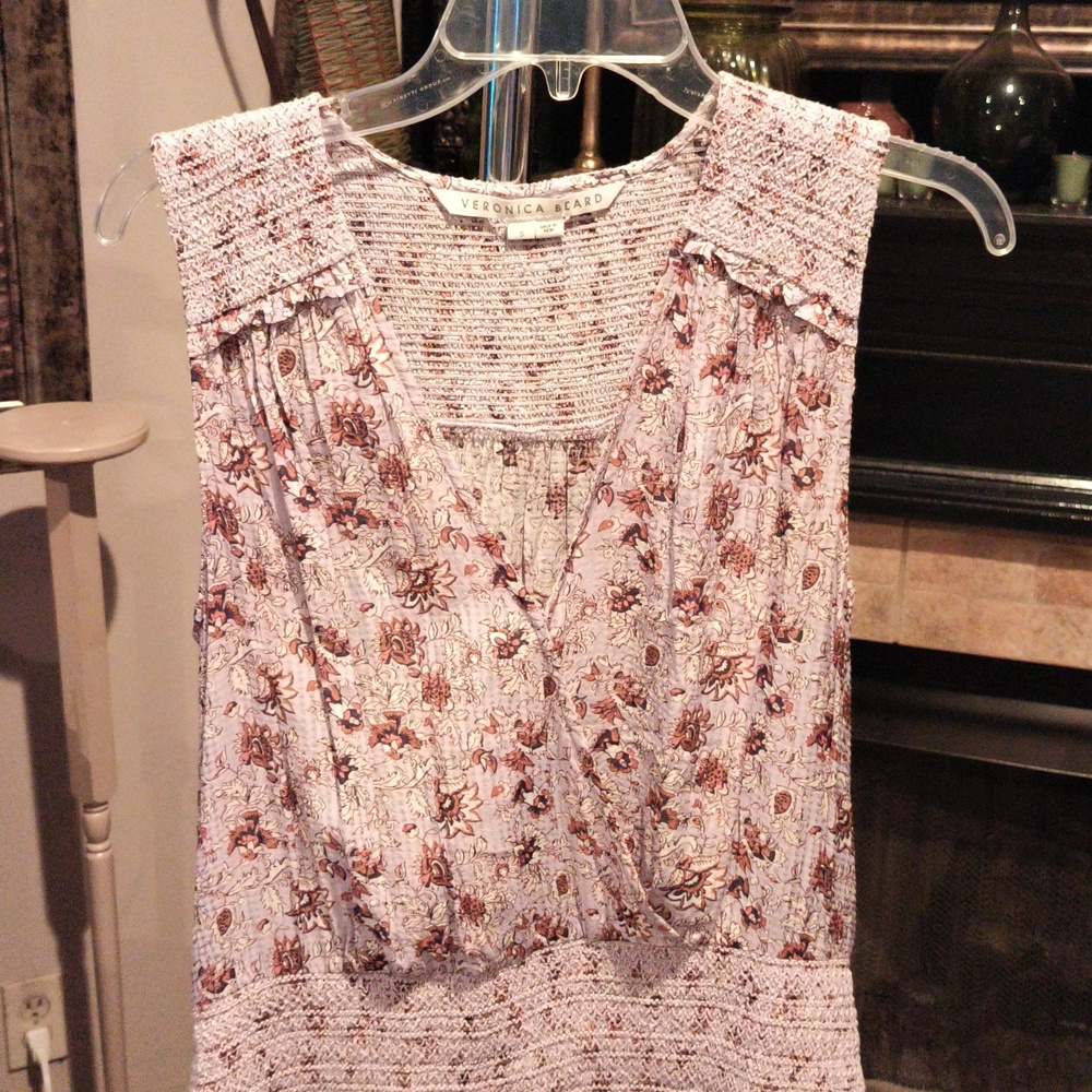 FINAL PRICE Veronica Beard Brown/Lavender Floral, Ribbed, Ruffled Dress Sz Small - Picture 6 of 13